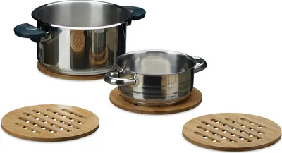 Produktbild von Runde Bambus-Untersetzer 4er-Set Pfannen-Topfuntersetzer aus Holz 20 cm Durchmesser, natur