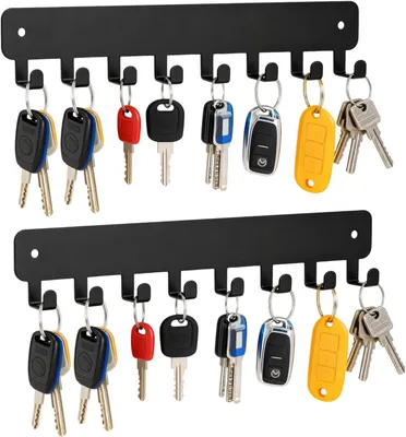 Produktbild von Wandhaken, Schlüsselhalter, 2er Set, 8 Haken, Eisen, schwarz, für Flur
