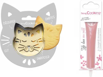 Produktbild von Katzenrelief-Kekspackung + Pastellrosa-Schokoladenstift
