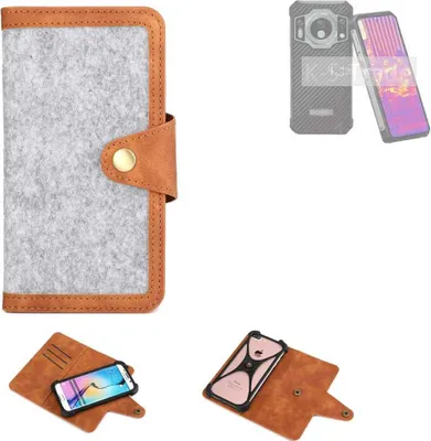 Produktbild von K-S-Trade Handyhülle kompatibel mit Oukitel WP21 Ultra Schutzhülle Filz-Hülle Kunst-Leder hellgrau braun (1x)