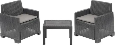 Produktbild von Dmora Set Gartenlounge Rosta Anthrazit Schwarz, Sofa für 2 Personen, mit Tisch
