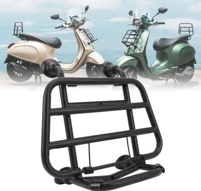 Obrázok produktu pre Predný nosič na motocykel, železo, odolný proti poškriabaniu, nosič batožiny, polica, náhrada za Vespa Primavera 150 Sprint, všetky roky, čierna farba