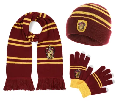 Produktbild von Harry Potter Offizieller Gryffindor Schal, Mütze und Handschuhe - Accessoire Set für Damen und Kinder - Hogwarts Geschenk und Kostüm Zubehör
