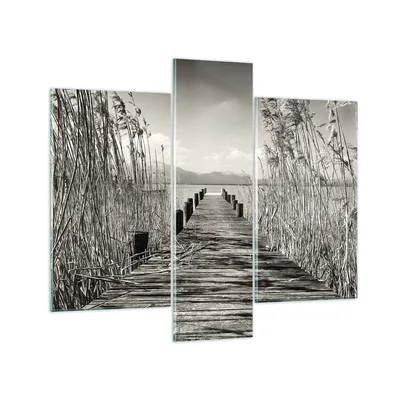 Produktbild von Bilder auf glas - 3 Teile - Brücke Pier Sepia - 95x80cm - Glasbilder - Wandbilder - Bilder - zum Aufhängen bereit - Wanddekoration aus Glas - Glas Bilder - Wandbild auf Glas - GCB95x80-4928