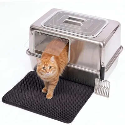 Immagine prodotto di Lettiera per gatti in acciaio inossidabile con coperchio trasparente