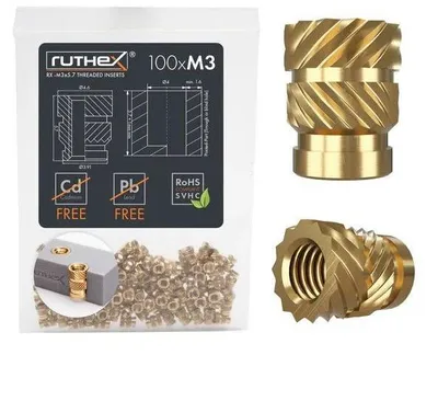 Immagine prodotto di Inserto filettato Rx-M3x5,7 Ruthex M3 - 100 pezzi - Bussole a vite in metallo per fissaggi