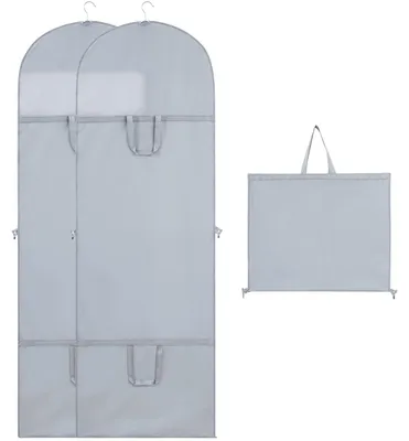 Produktbild von Lange, graue Kleiderhülle für Brautkleider, staubdichte PEVA-Kleiderhüllen mit Sichtfenster, faltbar, tragbar, seitlicher Reißverschluss, für Anzüge, Kleider, Anzughüllen, Geschäftsreisen, 2 Stück 60 x 180 cm