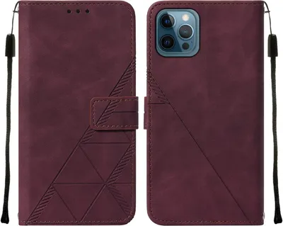 Produktbild von iPhone 12 Pro Max Hülle, Schlank Prägung Flip Leder Kartenfächer Schutzhülle mit Ständer für iPhone 12 Pro Max Rot