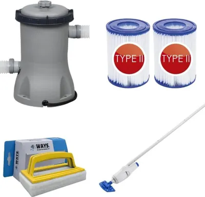 Zdjęcie produktu dla Bestway - Odkurzacz basenowy AquaReach & pompa filtrująca 2006 L/u & 2 filtry typu II & szczotka szorująca WAYS