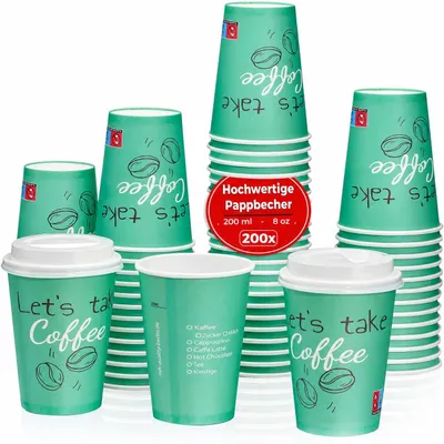 Produktbild von Pappbecher 200ml Grün 200 Stück Einweg Kaffeebecher Coffee to go | Kaffeebecher 200ml | 8oz | Pappbecher grün | Heißgetränkebecher