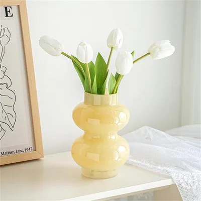 Image de Vase bohème en verre pour herbe de la pampa, idéal pour une décoration moderne ; vase en verre pour le salon, le bureau ou une fête