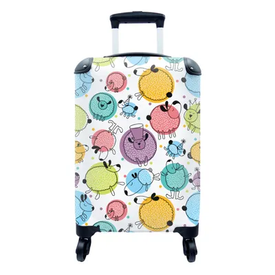 Produktbild von MuchoWow® Koffer Handgepäck Trolley Rollkoffer Kleine Reisekoffer mit 4 Rollen - Schafe - Punkte - Muster - Cabin Size < 55x40x23 cm & 55x40x20 cm - Kinderkoffer - Kabinenkoffer - Boardgepäck - Reise-Box - Reisekoffer - Reisegepäck - Koffer mit Bild - Trolley für Kinder