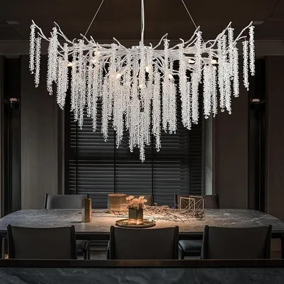 Productafbeelding van Moderne kroonluchter met kristal, luxe kristallen hanglamp, dimbare kristallen hanglamp, geschikt voor eetkamer, keuken, woonkamer, slaapkamer, hal, café, bar. Zilverkleurig. 120 cm