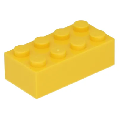 A single yellow LEGO brick on a white background.