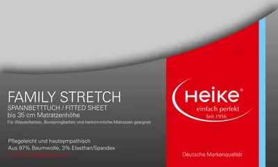 Produktbild von Heike Spannbettlaken, Jersey Family Stretch, 97% Mako-Baumwolle 3% Elasthan, 230 gr/m2, bis 35 cm Höhe (Silbergrau, 90x200 cm-100x220 cm)
