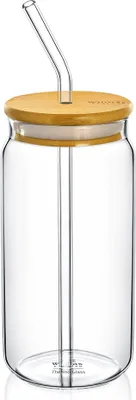 Produktbild von Wilmax Glas mit Deckel & Trinkhalm, 500 ml, Thermoglas – WL‑888610/A