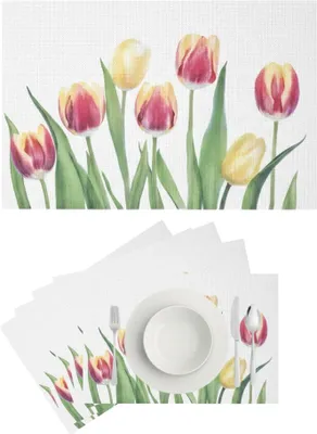 Produktbild von Platzset Tulpen Frühling, Tischunterlagen 45x30cm abwaschbar, Platzdeckchen Frühlingsdeko Tisch, 6er Set