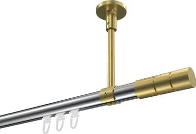 Produktbild von Interdeco Innenlaufstange / Gardinenstange mit Innenlauf Chrom / Messing-Optik, Typ Sonette Elanto (Rillenzylinder) Deckenmontage, 20 mm Ø 1-läufig, 280 cm