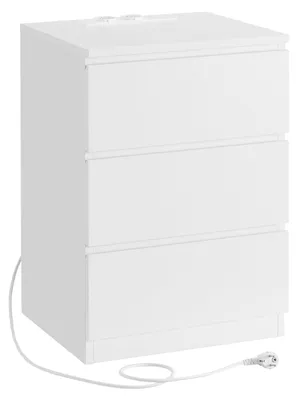 Produktbild von Beistelltisch mit 2 Steckdosen – Nachttisch – Wolkenweiß – 45 x 45 x 55 cm