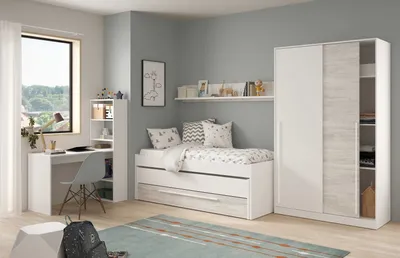 Produktbild von Jugendzimmer-Set >ELLIOT< in Artik-Weiß/Velho-Weiß - 199x65x96 (BxHxT)