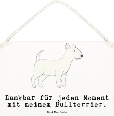 Produktbild von Mr. & Mrs. Panda Schild Bullterrier Moment DIN A6 - Weiß - Geschenk, kleine aufmerksamkeit, Türschild, holzbild, Holzschild, Wandbild Holz