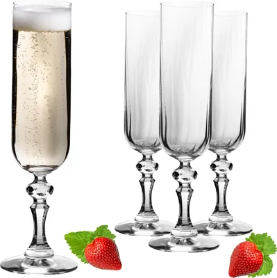 Produktbild von IMPERIAL geriffelte Sektkelche 200ml (max 250ml) "Prag" Set 4-Teilig Sektgläser aus Crystalline Glas Spülmaschinenfest