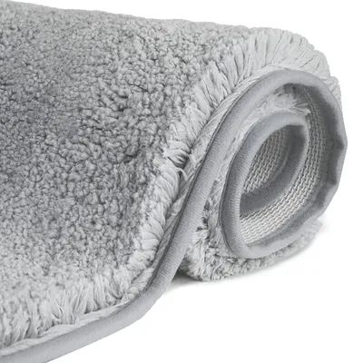 Produktbild von Rutschfeste, hochflorige Badematte, 50 x 80 cm, maschinenwaschbar, Badematte aus wasserabsorbierenden, weichen Mikrofasern für Badewanne, Dusche und Badezimmer (hellgrau)