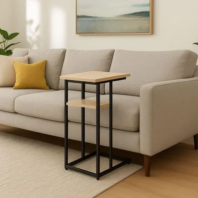 Produktbild von C-förmiger Beistelltisch mit 2 Ablagen für Sofa und Bett