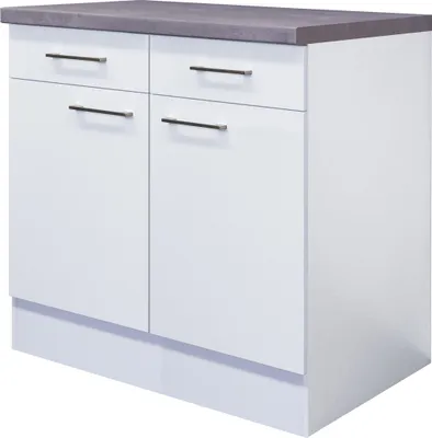 Produktbild von Flex Well Unterschrank mit Schublade und Drehtür Varo BxTxH 80 x 60 x 86 cm weiß matt zerlegt Anschlag links rechts 00010983