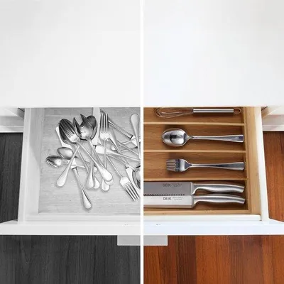 Image de Range-couverts en bambou à 6 compartiments - Organisateur pour couverts et ustensiles de cuisine - Tiroir étroit 5 x 275 x 46 cm - Naturel
