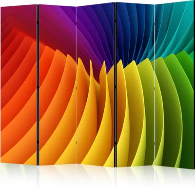 Produktbild von 5-teiliger Einseitiger Vlies Paravent - Rainbow Wave II 225x172 cm 3D a-B-0048-z-c