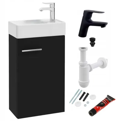 Immagine prodotto di Stamar | Mobile da bagno, set da bagno sospeso, nero, 40x22 cm, con lavabo e rubinetto