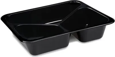 Produktbild von 250x Siegelschalen Menüschalen 3-geteilt 22,7 x 17,8 x 4 cm schwarz 980ml