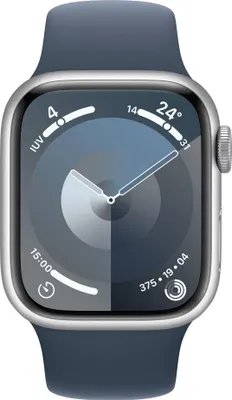 Produktbild von Apple WATCH Series 9 41mm GPS+Cellular Aluminiumgehäuse Silber Sportarmband Sturmblau M/L