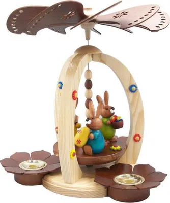 Produktbild von Osterdekoration Pyramide mit 3 Osterhasen bunt Höhe 28cm NEU
