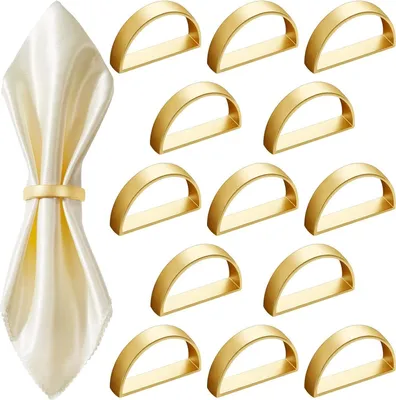 Produktbild von Serviettenringe Gold Metall Serviettenringe Set - 12Pack Elegante Halbrund Serviettenhalter Napkin Ring Serviettenschnallen Halter Tischdekoration für Hochzeit Abendessen Party Jubiläum