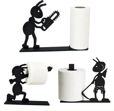 Produktbild von Toilettenpapierhalter 3er Set, freistehend, Ameisen Design, 3D gedruckt schwarz, für Badezimmer