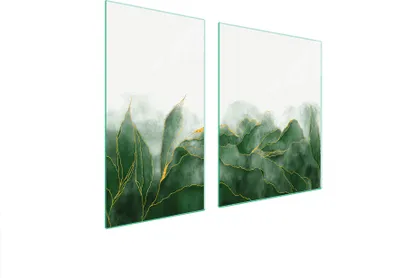 Produktbild von Herdabdeckplatten 2 teilig 90x52 Glaskeramikkochfeld Abdeckung Glas Schneidebrett Laub Grün