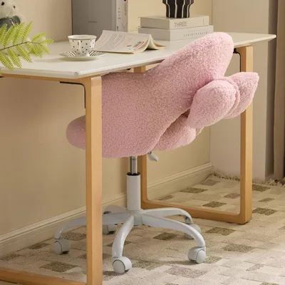 Zdjęcie produktu dla Krzesło obrotowe Alightup w kształcie kwiatu, z podparciem lędźwiowym, krzesło biurowe, z amortyzatorem gazowym, obicie z materiału przypominającego wełnę owczą, 1 sztuka, wymiary: 59×57×76‑85,5 cm, obrót o 360°, kolor: różowy