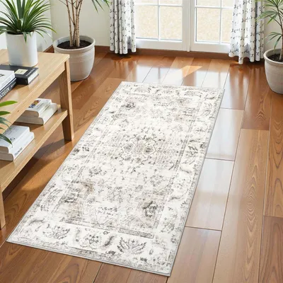 Obrázok produktu pre Malý koberec, béžovej farby, 60 x 120 cm, protišmykový, umývateľný, vhodný do spálne