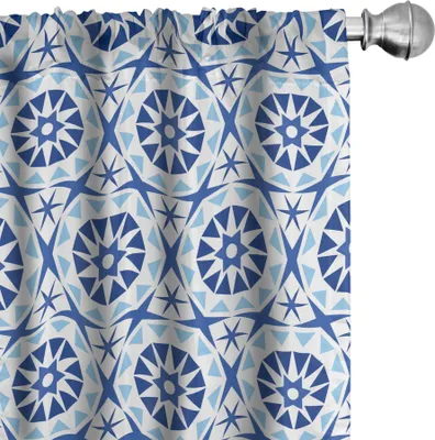 Zdjęcie produktu dla ABAKUHAUS Niebieskie mandale Zasłony, firanki, kalejdoskop Abstrakcyjny wzór kwiatowy Geometryczny wzór, 2 sztuki 75 x 225 cm, królewski błękit Granatowy