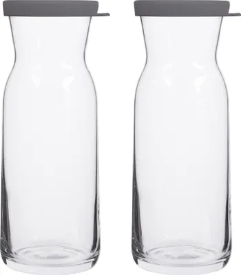 Produktbild von 2x Grauer Deckel 700ml Fonte Glas Karaffe - Wasser Wein Saft Kühlschrank Lagerung Krug-Set | Nachttisch Wäscherei Spenderflasche - Von LAV