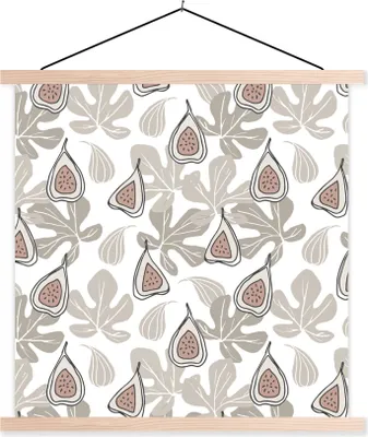 Produktbild von MuchoWow® Textilposter Sommer - Blätter - Feigen - Weiß 60x60 cm mit holzfarbenen Rahmen - Wanddekoration
