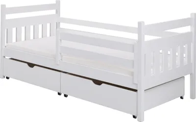 Produktbild von KEF Kinderbett HANNAH Bett aus Holz mit Stauraum Jugendbett und Mädchenbett für Kinderzimmer Weiß mit Matratze 80x180 cm