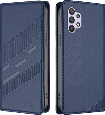Produktbild von Hülle für Samsung Galaxy A32 5G, Kunstleder Brieftaschen Handyhülle mit Kartenfach und Standfunktion Blau