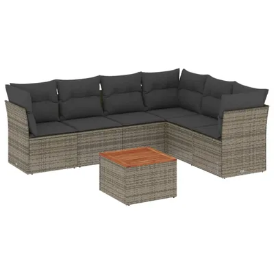 Produktbild von Garten-Sofagarnitur 7-tlg., modular, mit Stauraum & wasserabweisendem Beutel, PE-Rattan Grau, Akazienholz-Tisch, UV-beständig