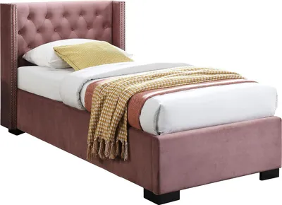 Produktbild von Boxbett 90 x 200 cm mit gestepptem Kopfteil - Velours - Rosa - MASSIMO