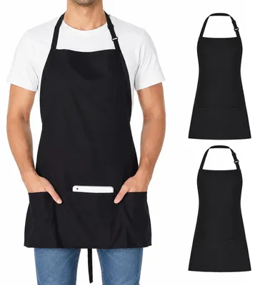 Kochschürze 2er-Set, wasserdicht, 3 Taschen, schwarz, Polyester