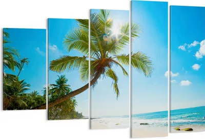 Produktbild von Bild auf Leinwand - Leinwandbild - Strand Palme Meer - 150x100cm - Wand Bild - Wanddeko - Leinwanddruck - Bilder - Kunstdruck - Wanddekoration - Leinwand bilder - Wandkunst - EG150x100-3570