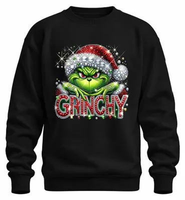 Produktbild von Grinchy Weihnachten Glitzer Strass Santa Ugly Christmas Xmas Sweatshirt Pullover, Schwarz, XL